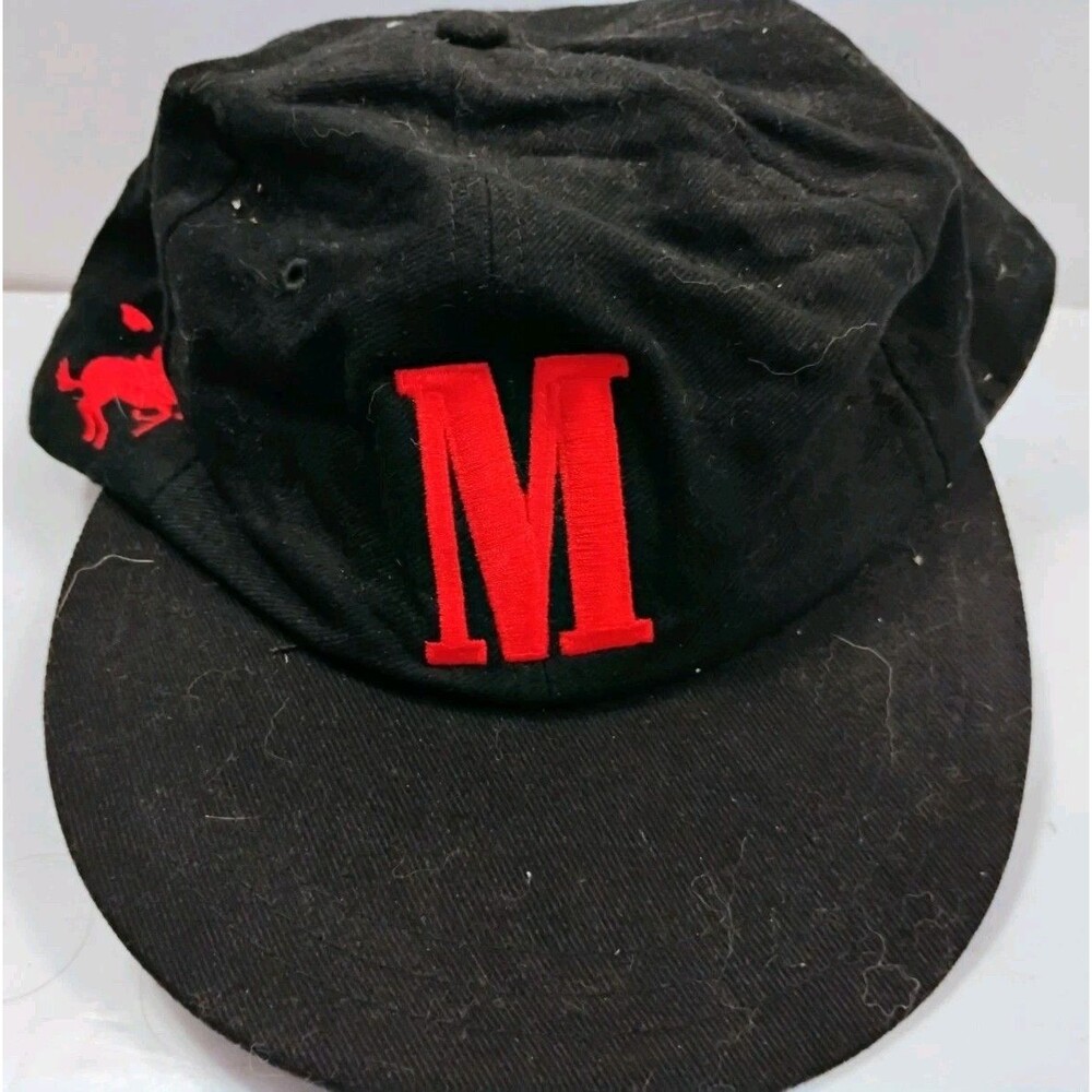 Vtg 90s Marlboro Cigarettes M Logo Strapback Hat Black Red Rodeo Cowboy Cap